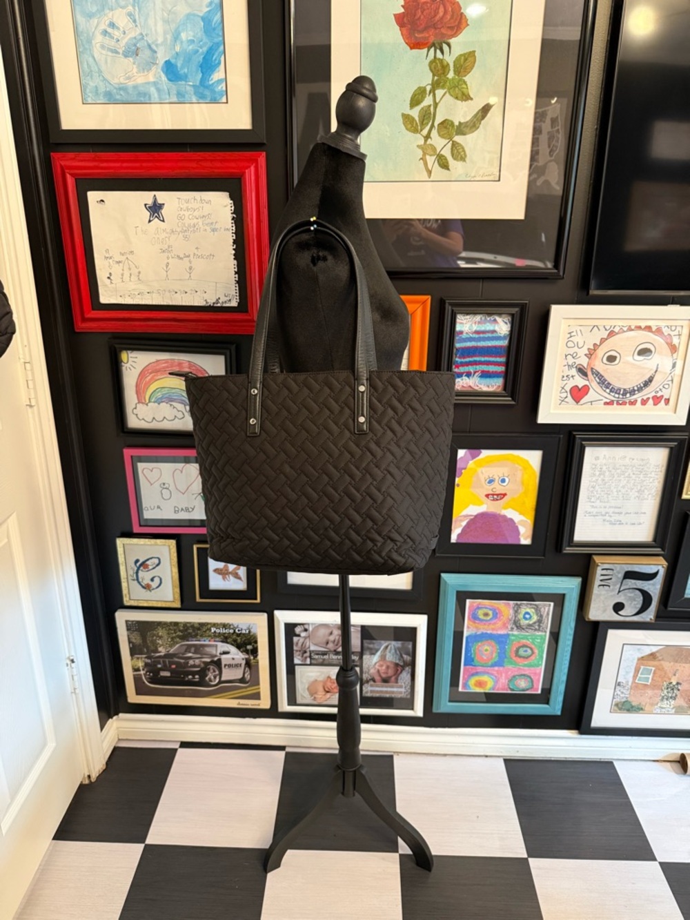 Cole Haan Quilted Black Tote Bag with Front Zip Pocket